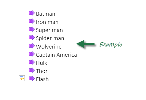 Example picture bullet in word 2016