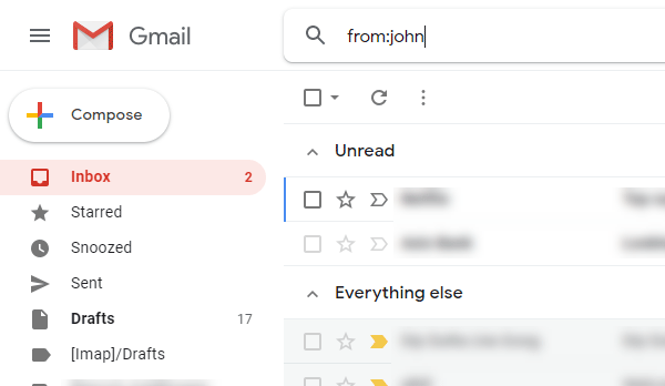 Search the emails sent by a particular user