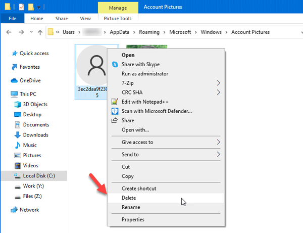 Remove Old Profile Pictures from Windows 10