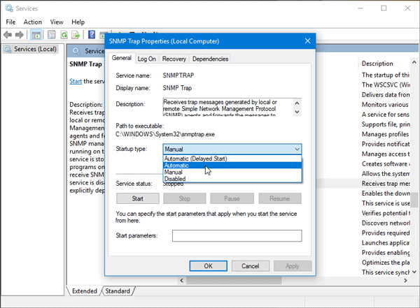 Enable SNMP Trap Service