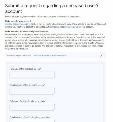 Delete Google Account of a Deceased Person