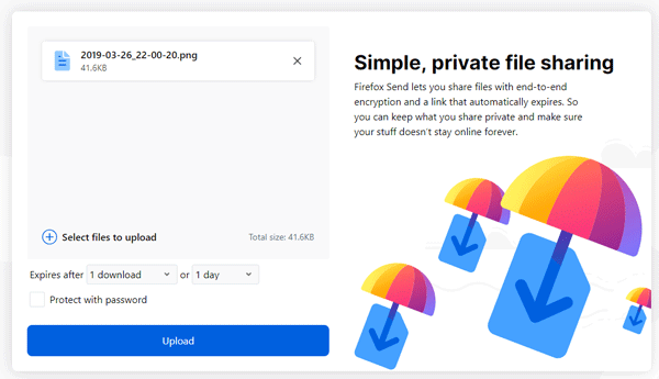 Setup And Use Firefox Send To Share Files Online