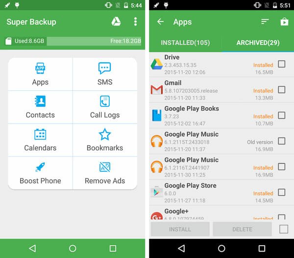how to install backup of essentialpim created on android