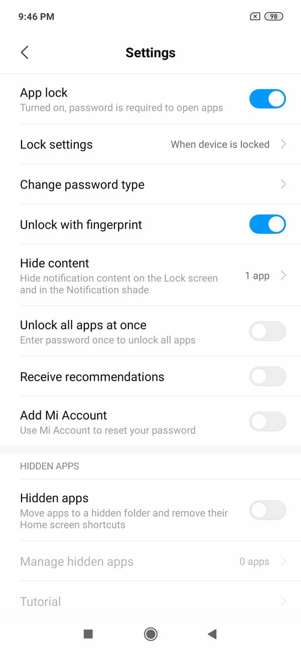 Use App Lock in Redmi Note 7 Pro
