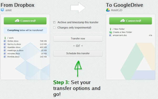 transfer files from dropbox to google drive without downloading