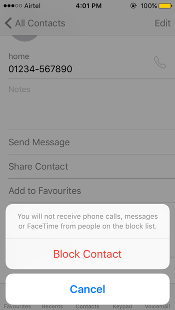 Block contact on iPhone without any app