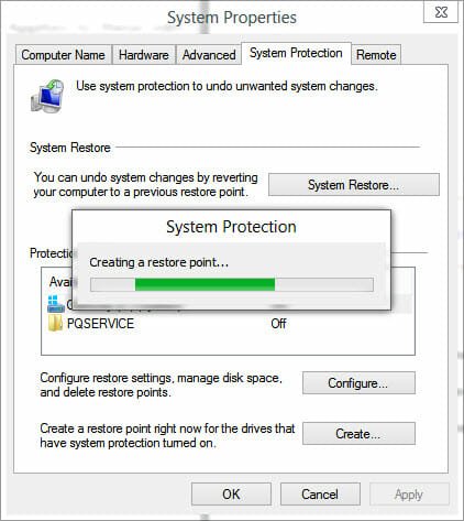 Create a System Restore point on Windows.