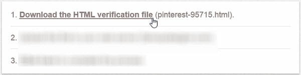Download the HTML verification file from Pinterest.