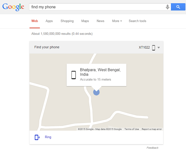 Find my phone command on Google Search