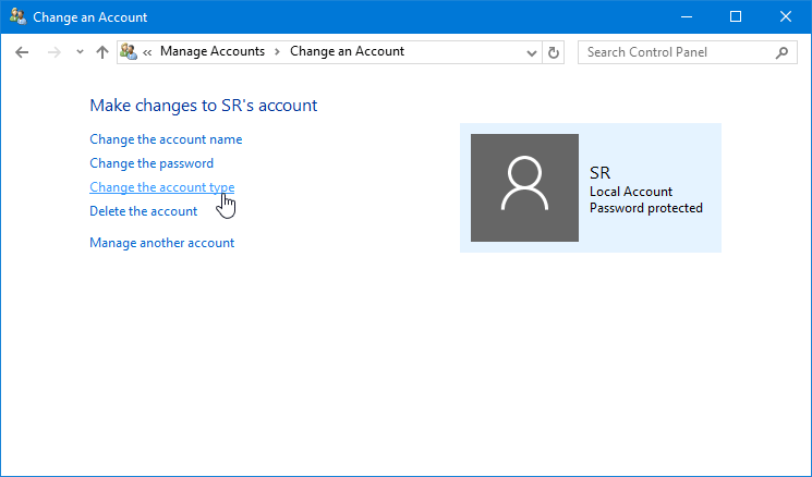 How to change account type in Windows 10