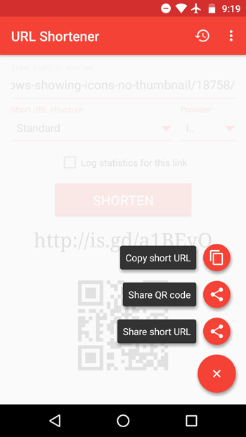 Share shortened url from Android