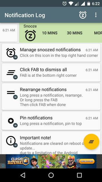 Snooze Android Notifications using Notif Log