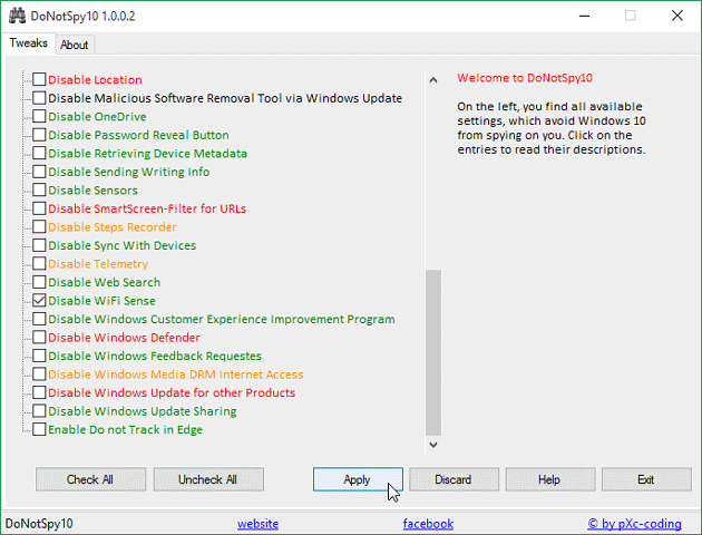 Turn Off WiFi Sense using DoNotSpy