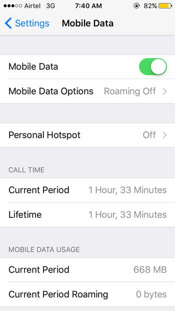 Turn on mobile data on iphone