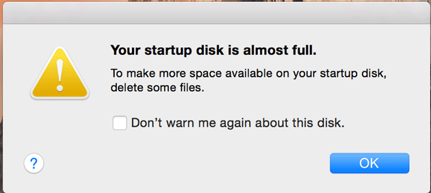 Your startup disk is almost full error in OS X
