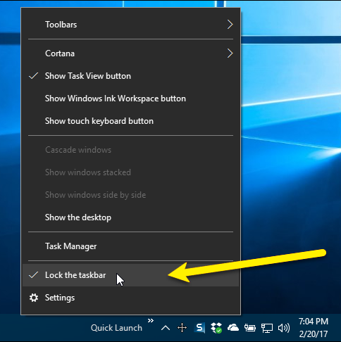 get quick launch bar on windows 8.1