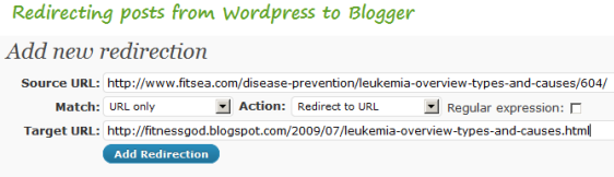 301 redirect posts fromwordpress to blogger