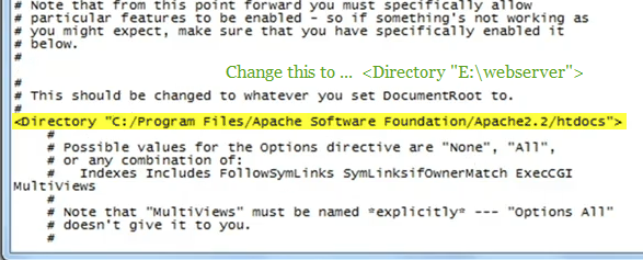 configure the httpd file of apache