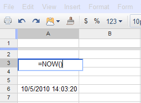 Return the date time of a computer in a google docs spreasdsheet