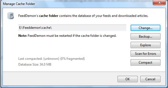 Manage Feedmon cache folder - FeedDemon portable
