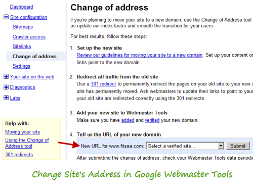 Change Site Address in Google Webmaster Tools