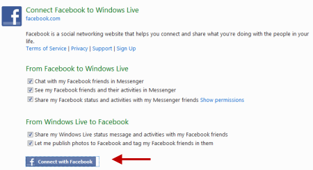 Connect Facebook With Windows Live account