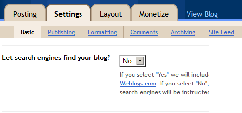 Create Blogger blog and restrict search engines