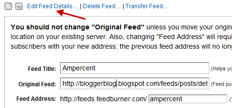 replace feed address with blogger feed in feedburner