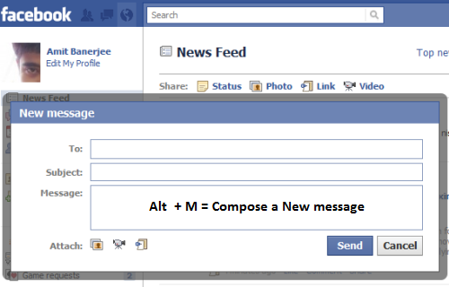 Facebook Create Message Keyboard shortcuts